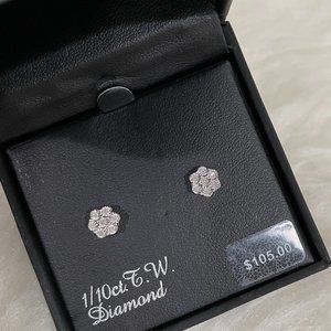 NIB Sterling Silver Earrings with 1/10ct. Diamonds
